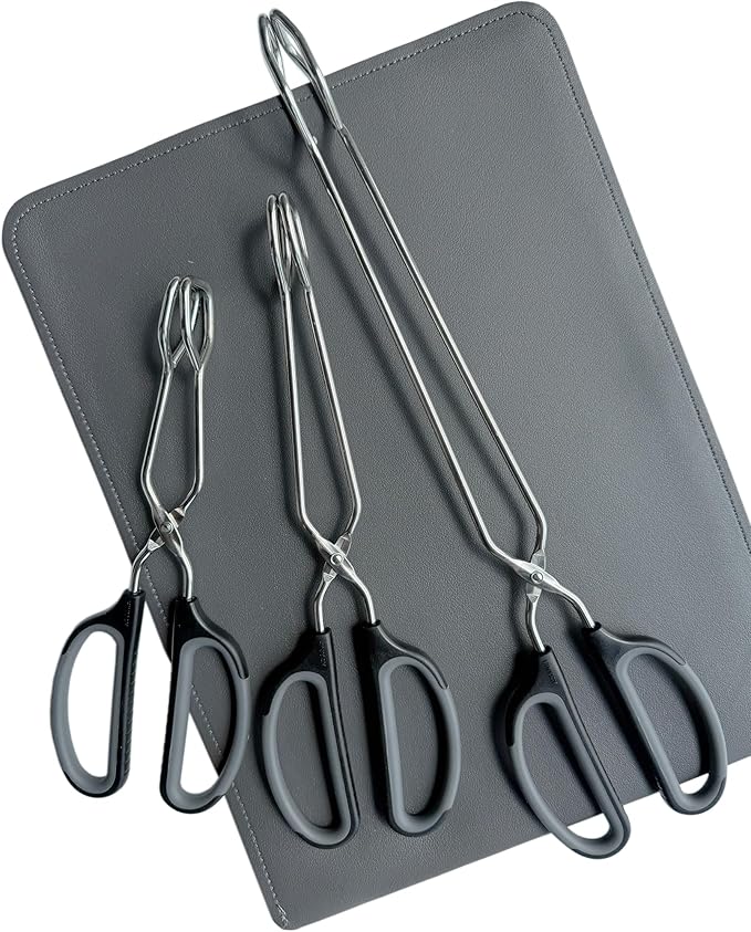 HINMAY Stainless Steel Scissor Tongs Cooking Tongs Set, Set of 3 (Black Handle, 10" 12" 16")