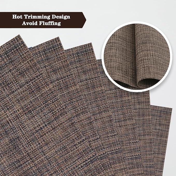 Brown Black Placemats Set of 2 - Heat Resistant Non-Slip Place mats for Dining Table, Washable Durable PVC Vinyl Woven Table Mats (Brown Black, 2)