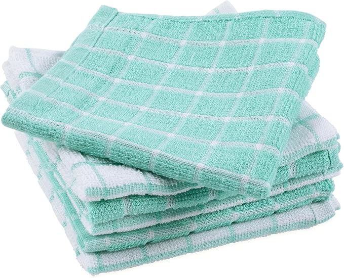 DII Basic Terry Collection Windowpane Dishcloth Set, 12x12, Aqua, 6 Piece