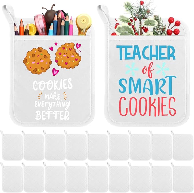 Hoolerry 20 Pieces Pot Holders with Pocket Sublimation 7x9'' Cotton Oven Pot Holders Bulk with Hanging Loops Pads for Kitchen Cook Baking (White)