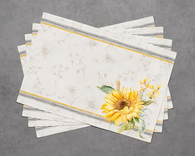 Maison d' Hermine Placemats Set of 4 100% Cotton Washable Cloth Place Mats Reusable Table Mats for Kitchen Dining Party Wedding Gifts for Mothers Day Spring/Summer (Candice, 13" x 19")