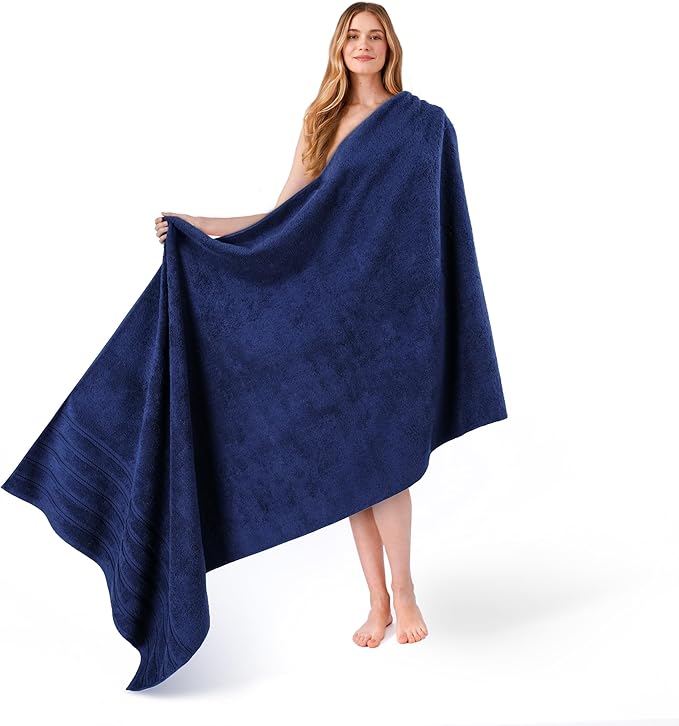 American Soft Linen 35x70 Jumbo Large Bath Towel, 600 GSM 100% Cotton Turkish Bath Sheet, Oversized Luxury Bath Towel for Bathroom Beach and Pool, Navy Blue