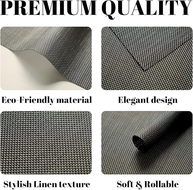 Placemats Set of 8 Vinyl/Plastic Woven Place Mats for Kitchen Table Indoor/Outdoor Washable Placemat Wipeable Dining Table Mats (Brown and Black,8)