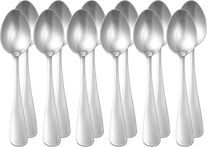 Amazon Basics Stainless Steel Dishwasher Safe Dinner Spoons with Round Edge, Large Tablespoons, 7.9 inches, 120 Count Total, Silver, 10-Pack of 12