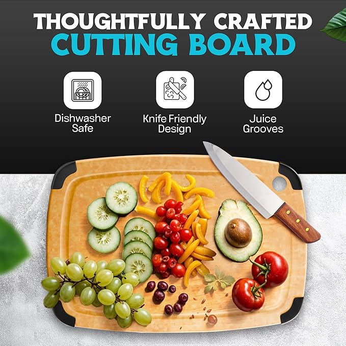 Dishwasher Safe Cutting Boards for Kitchen - Set of 2 Large Composite Wood Cutting Boards with Juice Groove, Non-Slip Feet & Lightweight Eco-Friendly Design 14.5" x 11" and 11.7" x 9.3"