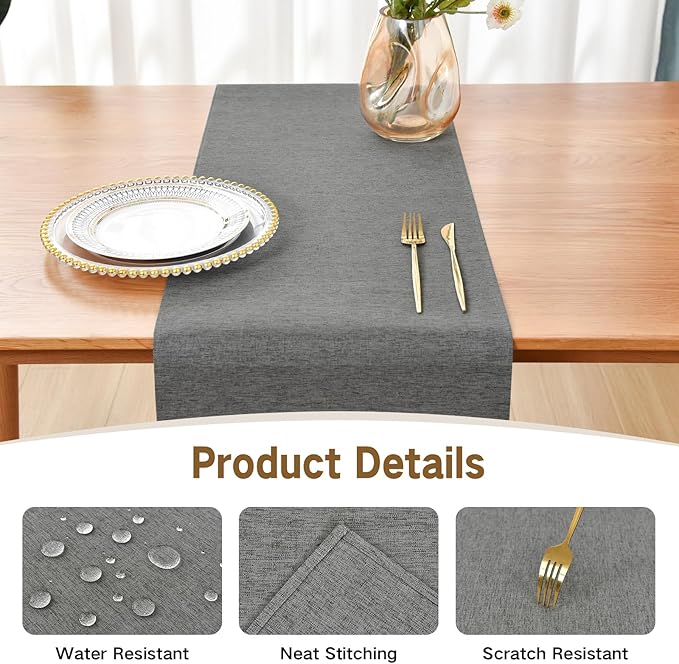 Farmhouse Rustic Table Runner Charcoal Faux Linen Table Runners Water Resistant Table Runner 48 inches Long for Living Room Dresser Bedroom Kitchen Dining Party 13x48 Inch