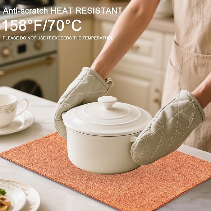 Homaxy Cloths Placemats for Dining Table Set of 8, Heat Resistant Washable Cotton Linen Blend Table Mats, Easy to Clean Place Mats for Indoor Outdoor Party Kitchen Decoration, 13" x 19", Orange