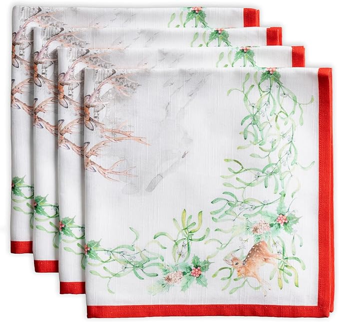 Maison d' Hermine Cloth Napkins Set of 4 100% Cotton for Thanksgiving Christmas Decorations Everyday Reusable Square Fall Napkins Cloth Washable Dinner Party (Christmas Tradition, 20"x20")