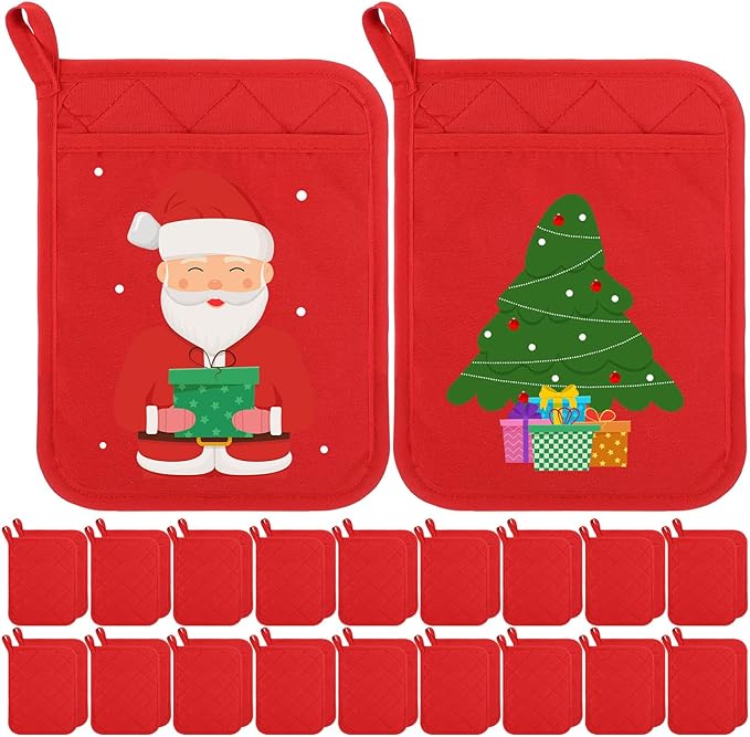 Hoolerry 20 Pieces Pot Holders with Pocket Sublimation 7x9'' Cotton Oven Pot Holders Bulk with Hanging Loops Pads for Kitchen Cook Baking (Red)