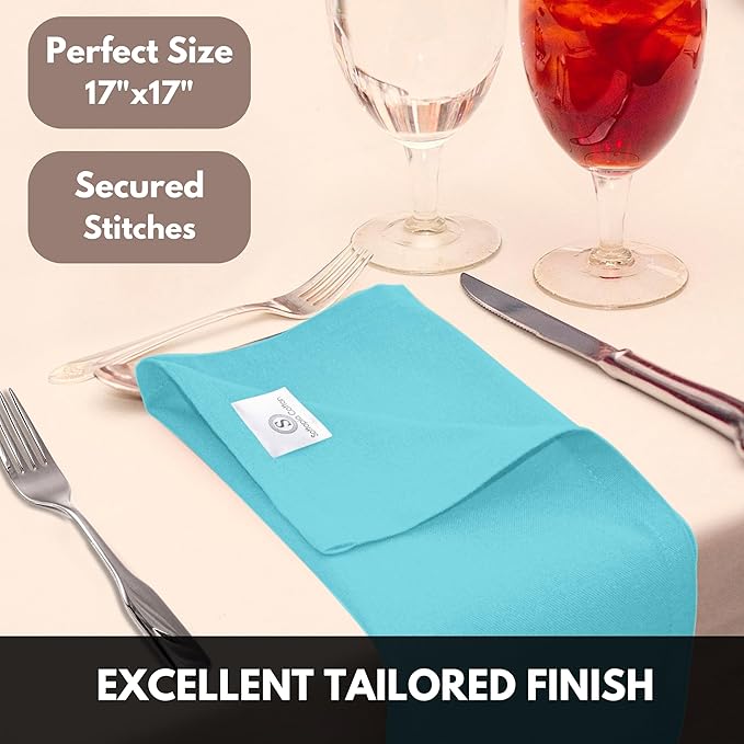 Ocean Blue Cloth Napkin 100% Cotton, 17x 17 Inches, Table Napkin for Dining, Lunch, Cocktail, Decorative Washable Napkins for Spring, Baby Showers, Easter - Aqua Blue (Set of 4)