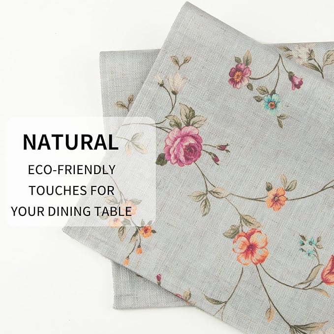 QiyI Boho Placemats Set of 6, 12x18 Inch Linen Fabric Floral Place Mats for Kitchen Dinning, Farmhouse Rustic Cloth Table Mats, Washable Placemat Party Table Décor, Vintage Pink Flowers