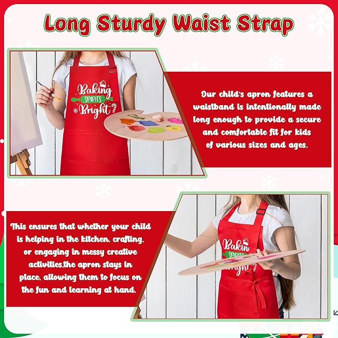 R HORSE 2Pcs Christmas Adult Kids Apron Costume Set, Mommy and Me Adjustable Kitchen Apron with 2 Pockets, Grandma and Me Matching Gift for Women Kid Cooking Baking Painting Training Gardening