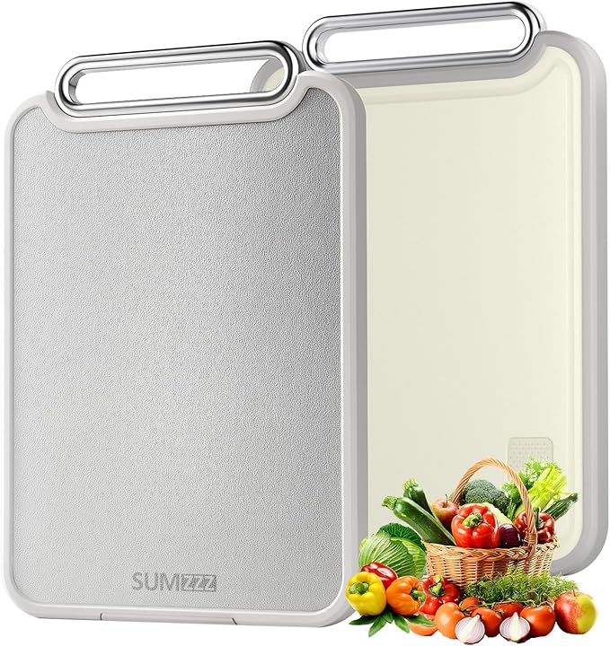 Sumzzz Stainless Steel Cutting Board for Kitchen, 2-in-1 Double-Sided Chopping Board, Food Grade Stainless Steel/PP, Easy to Clean, Large Size, Non-Slip, 16”×11”