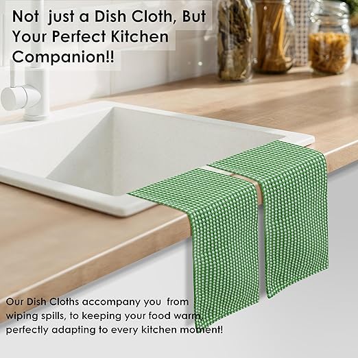 12 Pack Dual Tone Waffle Weave Dish Cloth, 12x12 Inches, 100% Cotton Dishcloth Set, Super Absorbent, Quick Drying, Soft Hand Towels for Cleaning, Washing, Durable, Mint Green