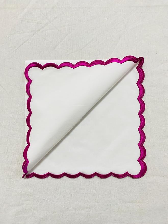 Ridhi Cloth Napkins 100% Pure Cotton Farmhouse Wedding Dinner Napkins Gift for Spring, Easter, Valentine, Holiday, Everyday Napkin (4-18" x 18" White with Pink Edge)
