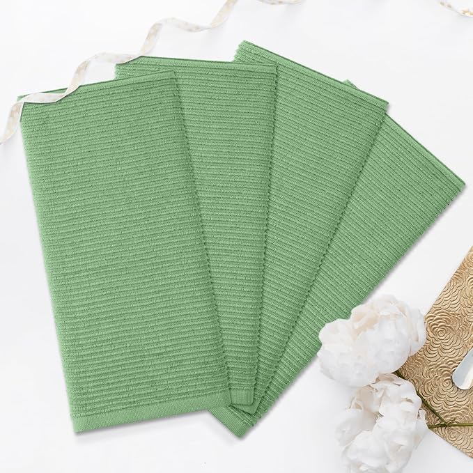 Homaxy Premium Kitchen Towels (18"x 28", 6 Pack), Large 100% Cotton Kitchen Hand Towels, Ultra Absorbent Ribbed Terry Tea Towels Set with Hanging Loop, Grass Green