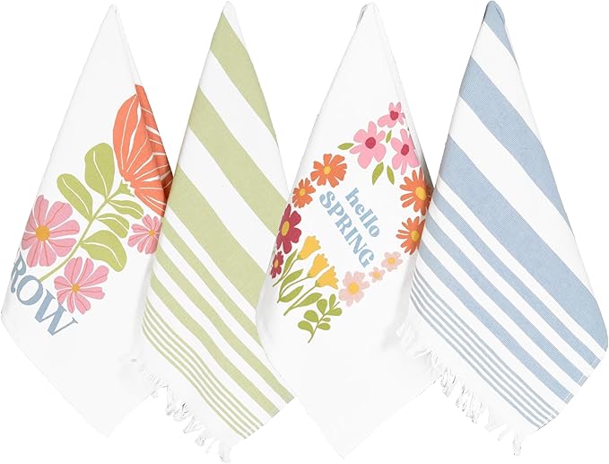 Ritz 100% Cotton Kitchen Towels, Hello Spring Floral – 16"x26" – Absorbent Dish Towels for Drying & Cleaning – Soft & Durable (Set of 4)