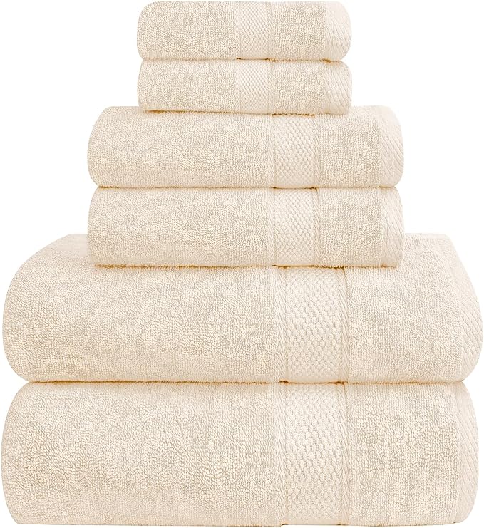 Oakias Premium Towel Set 600 GSM 6 Piece Sea Salt - 100% Ring Spun Cotton Highly Absorbent Towels Set - Super Soft Bathroom Towel Set - Hotel Quality Double Stitched Hem - Ideal for Hotels, Spa, Gyms