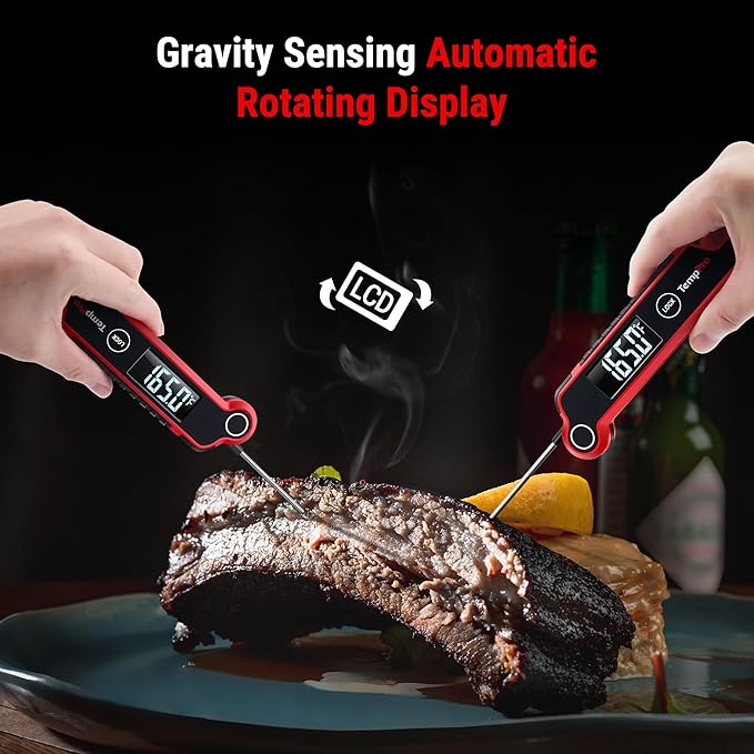 TempPro TP620 Instant Read Meat Thermometer Digital, Cooking Thermometer with Large Auto-Rotating LCD Display, Waterproof Food Thermometer Digital for Kitchen, BBQ, or Grill (Previously ThermoPro)