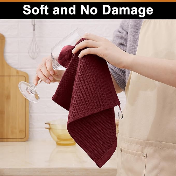 Homaxy 100% Cotton Waffle Weave Dish Cloths - 6 Pack Soft and Absorbent Dish Towels - 12 x 12 Inches Quick Dry Dish Rags - Burgundy