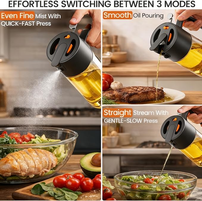 Costop Professional 500ml Glass Oil Sprayer - 3-in-1 Kitchen Tool: Fine Mist, Stream & Pour | Leak-Proof Design for Air Fryer, BBQ & Cooking | BPA-Free