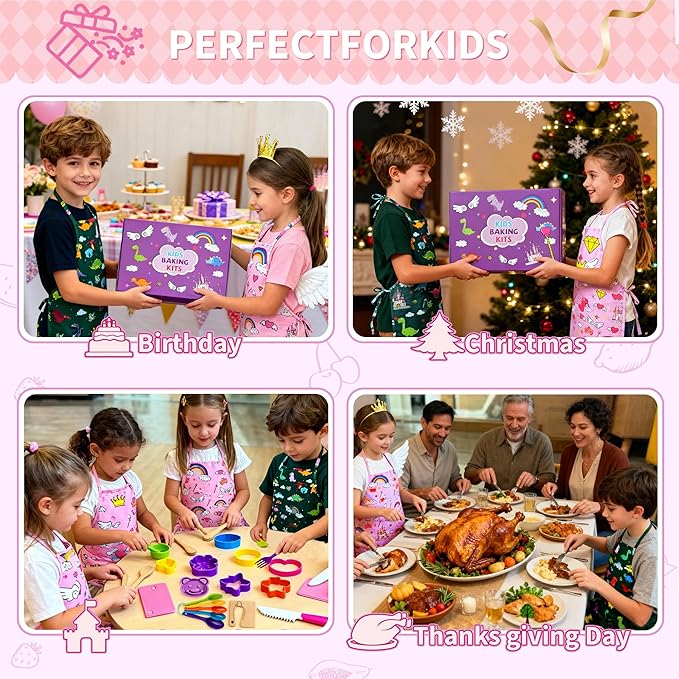 Kids Cooking and Baking Chef Set, Apron Chef Hat Accessories Complete Cooking Set, Dress Up Pretend Play Career Role Play Costume Toys Thanksgiving for Boys Girls