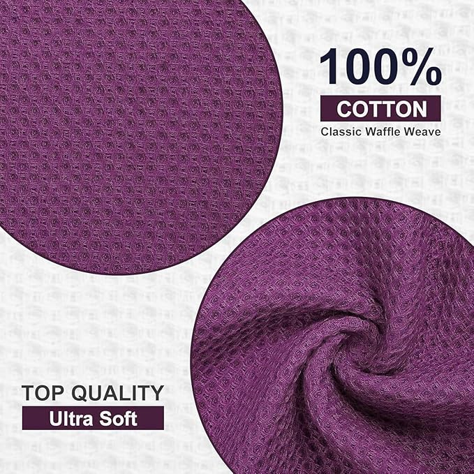 Homaxy Kitchen Towels and Dishcloths Set, 12 x 12 and 13 x 28 Inches, Set of 10 100% Cotton Waffle Weave Kitchen Towels, Super Soft and Absorbent Dish Cloths, Purple