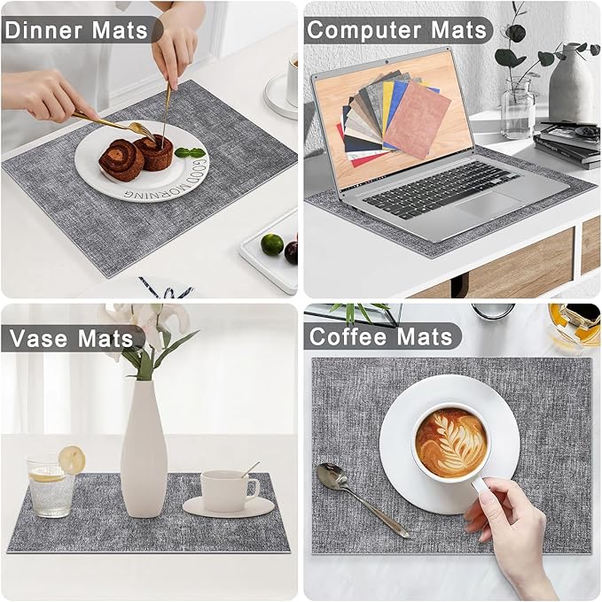 Homaxy Faux Leather Heat Resistant Placemats for Dining Table Set of 4, Waterproof Wipeable Washable PU Table Mats, Easy to Clean Anti-Slip Place Mats, 11.8" x 17", Black & White
