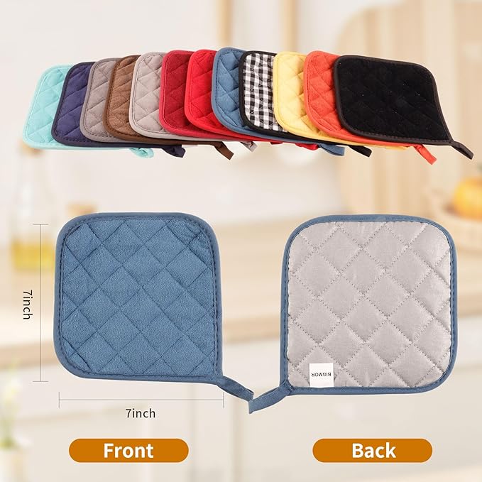 5 Pack Pot Holders for Kitchen Easy-Care Cotton Machine Washable hot Pads for Kitchen for Cooking and Baking Oven Smog Blue