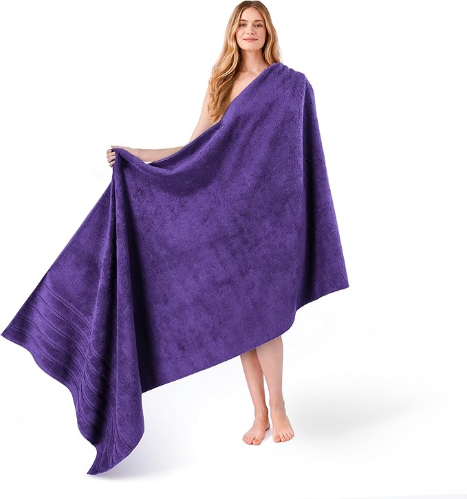American Soft Linen 35x70 Jumbo Large Bath Towel, 600 GSM 100% Cotton Turkish Bath Sheet, Oversized Luxury Bath Towel for Bathroom Beach and Pool, Purple