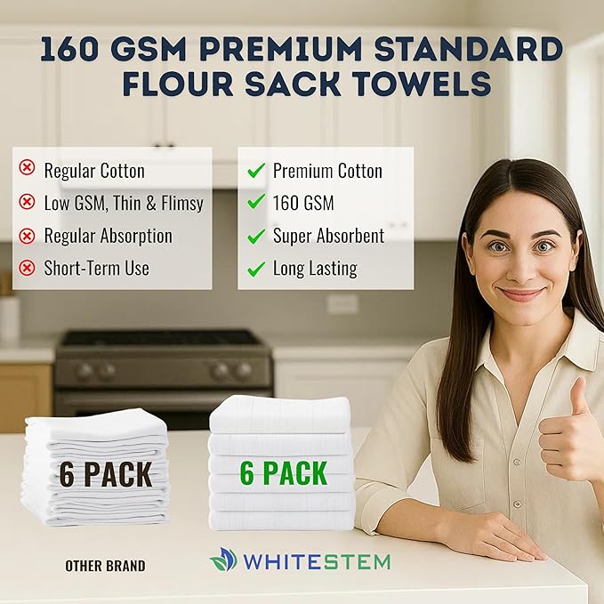 Flour Sack Towels | Tea Towel for Crafts | Kitchen | Dish | Cotton Blank Towel for Embroidery | Baking Bread Proofing Linen Cover | Super Absorbent Quick Dry | 6 Pack 18"x28" White