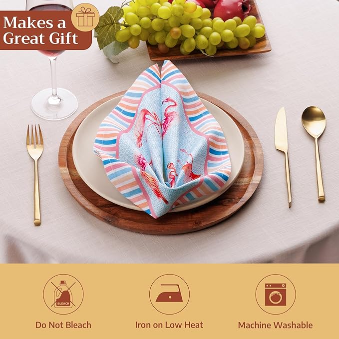Maison d' Hermine Cloth Napkins Set of 4 100% Cotton Everyday Reusable Square Napkins Cloth Washable Dinner Party Wedding Restaurant Gifts for Mothers Day Spring/Summer (Flamingo Love, 18" x 18")