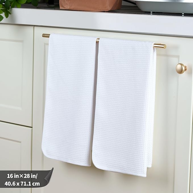 POLYTE Premium Microfiber Kitchen Dish Hand Towel Waffle Weave 18 Pack (16x28 in, White)