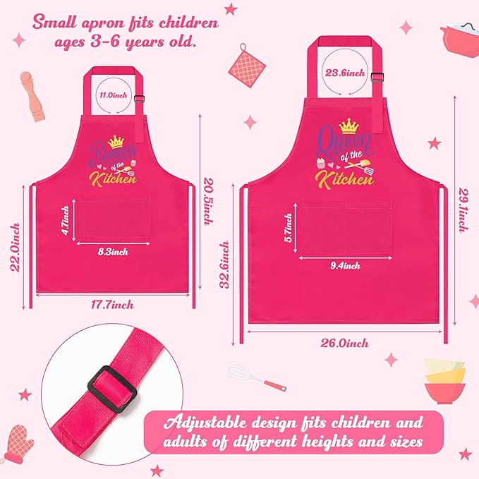 R HORSE 2Pcs Adults Kids Matching Apron Set Mommy and Me Adjustable Kitchen Apron with 2 Pockets Parent and Child Matching Gift for Mother's Day Women Daughter Cooking Baking Painting Training