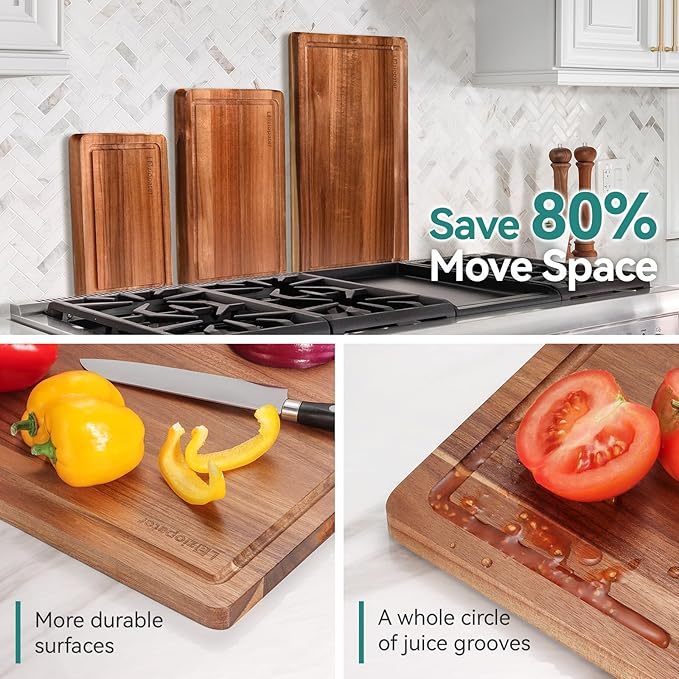 LAZIOPATER Wood Cutting Board Set, 3-Piece Rectangular Boards for Kitchen, 18x12x0.75 Inches, Hand Wash Only (Acacia Wood)