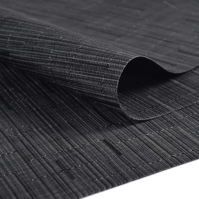 SHACOS Placemats Set of 8 Woven Vinyl Place Mats for Dining Table Wipe Clean Heat Resistant Washable Kitchen Table Mats (8, Black)