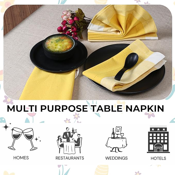 Bedding Craft Cotton Cloth Napkins Set of 12 – 20x20 Yellow Multi Double Hemstitched – Machine Washable Fabric Dinner Napkins for Weddings, Parties & Table Settings
