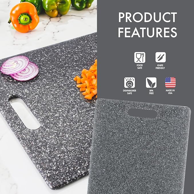 Dexas Superboard Cutting Board with Handle 8.5 x 11 inch Heavy Granite, Compact Kitchen Prep Board, Dishwasher Safe, Non-Porous Poly Surface, Made in USA
