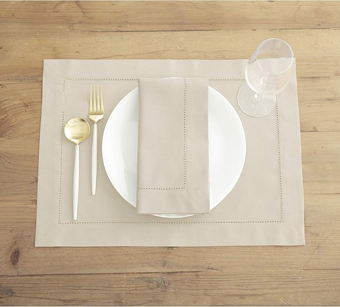 Solino Home Linen Cloth Napkins Set of 4 - Cotton Linen Hemstitch Dinner Napkins 20 x 20 Inch for Spring, Summer, Mothers Day - Handcrafted and Machine Washable