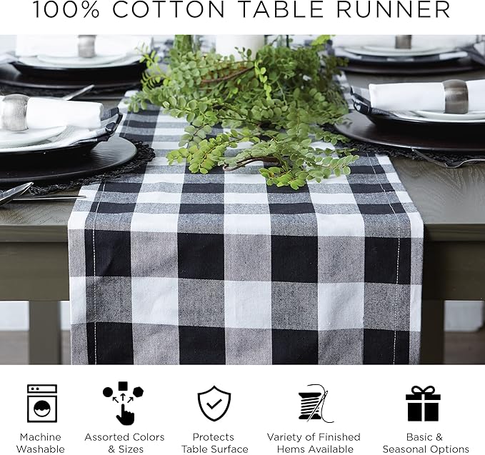 DII Farmhouse Braided Stripe Table Runner Collection, 15x72 (15x77, Fringe Included), Dark Green