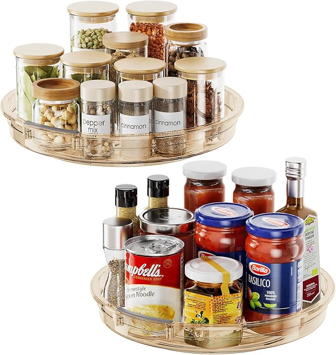 LAMU 2 Pack Lazy Susan Organizer 9.25 inch Lazy Susan Turntable for Cabinet, Rotating Spice Organization for Cabinet, Kitchen, Table Top, Countertop, Pantry Fridge Organizers and Storage, Amber