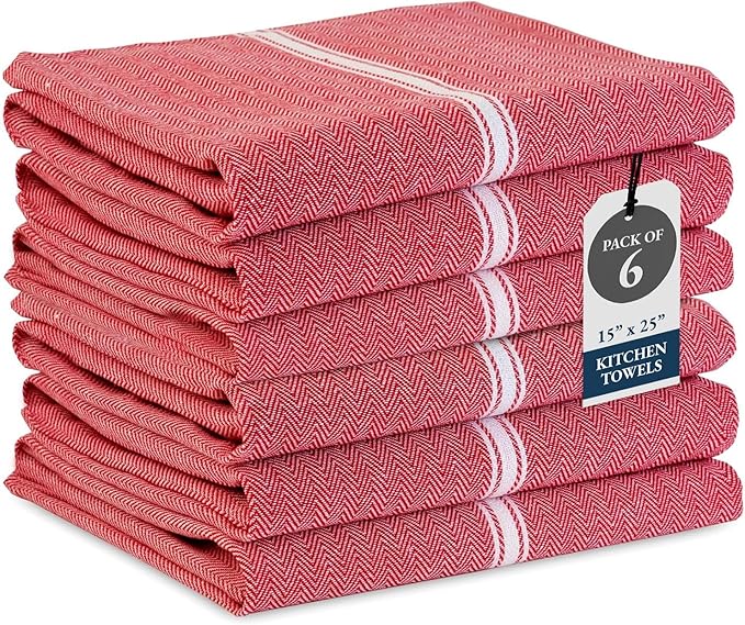 LANE LINEN Kitchen Towels Set - 100% Pure Cotton Dish Towels for Kitchen, Super Absorbent Kitchen Hand Towel, Tea Towels, Soft & Durable Dish Cloths, Pack of 6 – 14”x25”, Red