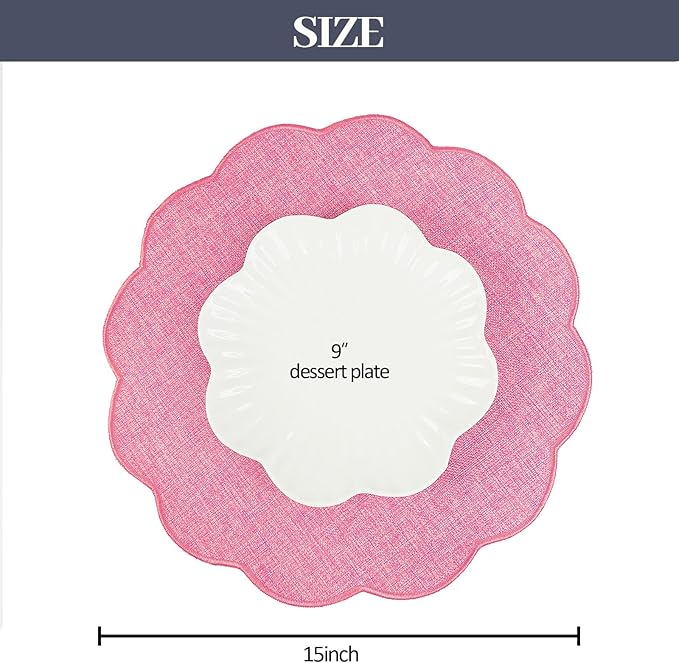 AHHFSMEI Round Faux Linen Placemats Set of 6 Heat Resistant Non-Slip Stain Proof Table Mats for Kitchen Dining Elegant Decor Place Mats (6, Pink)