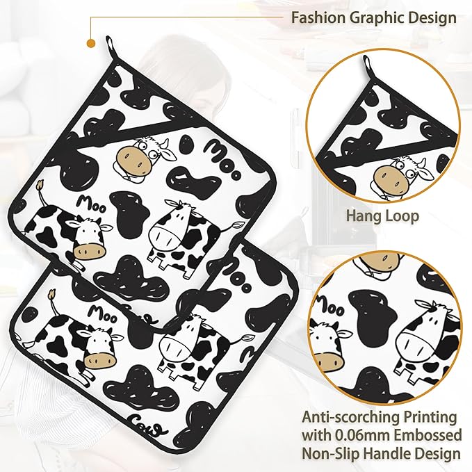 Cow Skin Pot Holder Set of 2,Heat Resistant Potholders Oven Hot Pads for Kitchen Cooking Baking BBQ