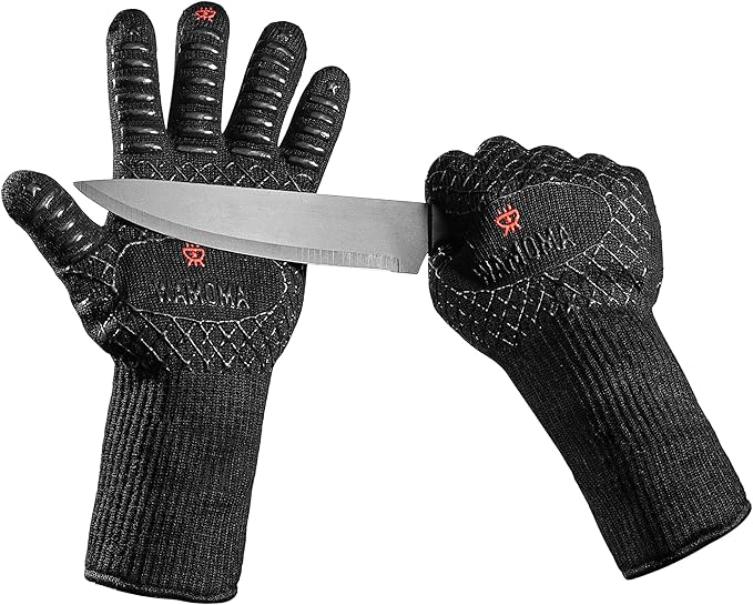 Long Heat Resistant BBQ Gloves - 1472°F Heat Proof Internal Cotton Lining, Non-Slip Silicone Grilling Gloves for Meat Handling, Barbeque, Cooking, XL Oven Gloves with Long Sleeve