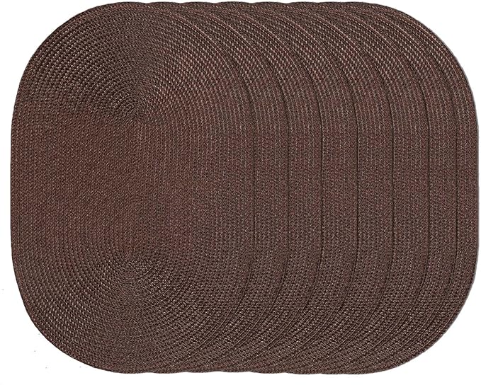 AHHFSMEI Placemats Set of 8 for Dining Table Washable Woven Non-Slip 18x12 inches Placemat Heat-Resistant Durable Table Mats for Dining Table Easy to Clean (Oval Brown, 8)