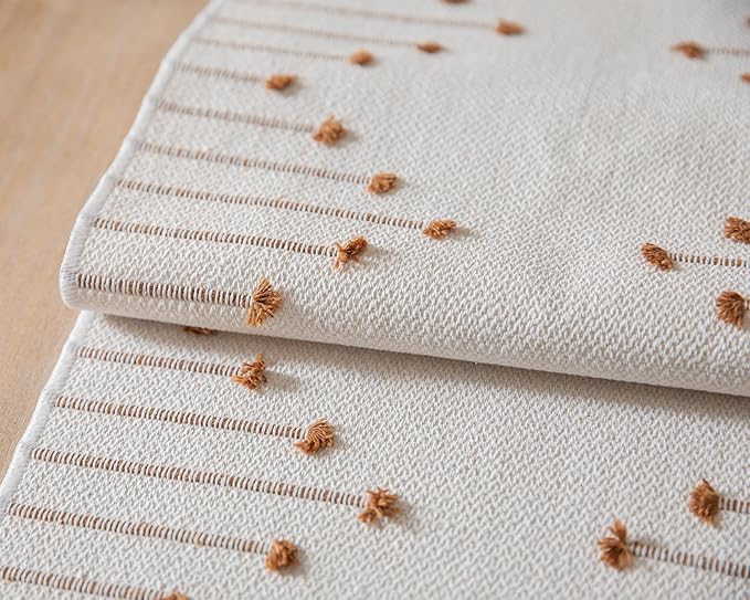 Boho Table Runner 13 x 48 Inch Long Natural Cotton Woven Runner with Tassels for Home Dining Table décor, for Modern Farmhouse Decor Coffee Table Runner, Brown and Beige