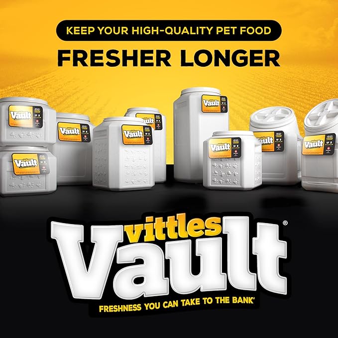 Vittles Vault Traditional Pet Food Storage Container For Dog Kibbles/Bird Seed/Oatmeal/Rice/Flour/Cereal, BPA Free Plastic, Sealed Airtight For Cat Food, Up To 60 lb, Made in USA, With Scoop, Gray