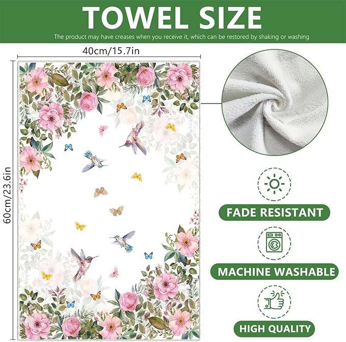 Bird Floral Hummingbird Kitchen Towels 2 Pcs Decorative Hand Towel Absorbent Dishcloth 16”X 24”