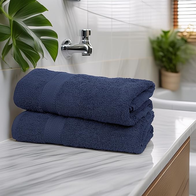 Commercial Bulk Pack of 12 Small Bath Towels – 100% Cotton Terry 24" x 46" – Ideal for Hotels, Salons, Gyms, Spas & Institutional Use – Navy Blue